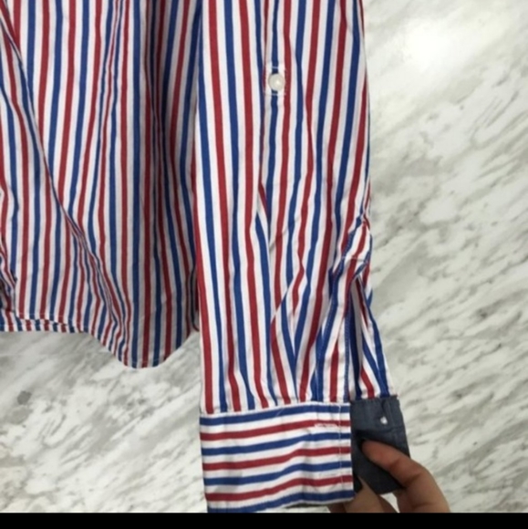 Tommy Hilfiger Striped Button Down Shirt Red Blue White Cotton - Picture 3 of 7